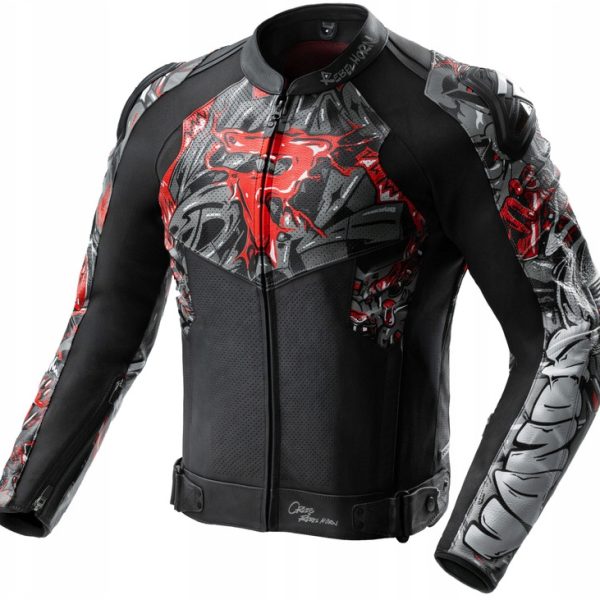 Kurtka motocyklowa skórzana Rebelhorn Vandal 2 Cruze Black Dark Grey Red