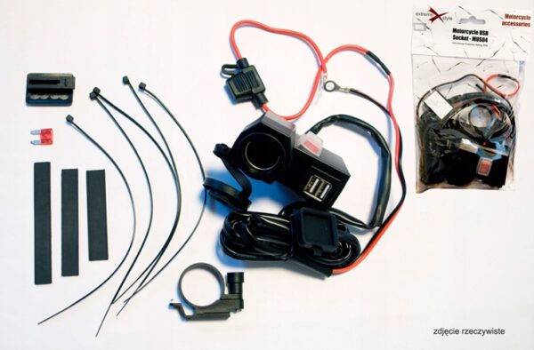 Motocyklowe Gniazdo zapalniczki Z Dwoma Gniazdami USB Bezpiecznik Biketec
